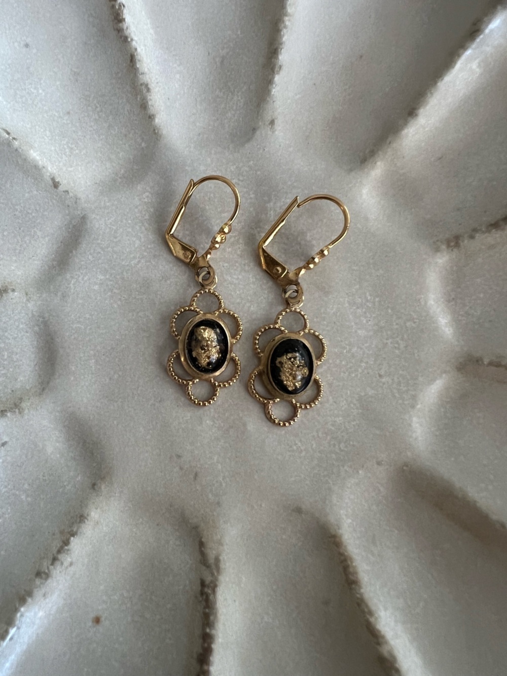 Gold-Tone Black and Gold Drop Earrings